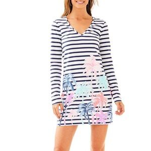 Lilly Pulitzer Beacon V-Neck Dress Stripe M Navy White